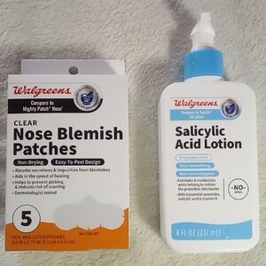 WALGREENS 5 NOSE BLEMISH PATCHES & 8 OZ SALICYLIC LOTION BUNDLE